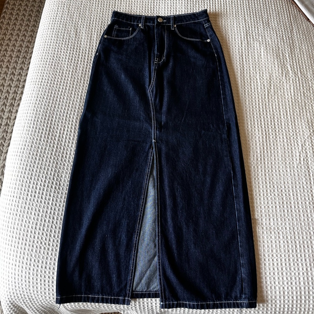 Blank NYC Dark Blue Denim Maxi Skirt